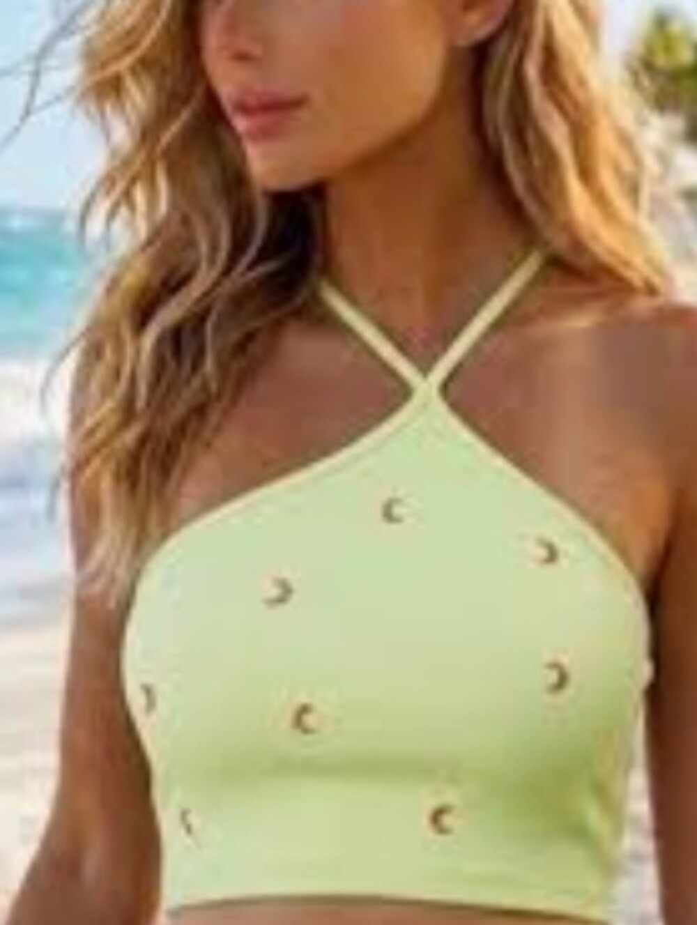 Zara Lime Green Halter Crop Top with Sea Horse  Accents. Size XS